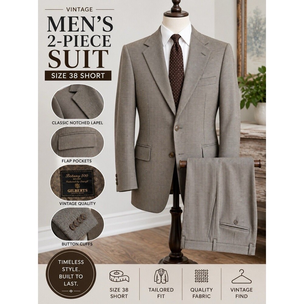 Vintage Botany 500 2 Piece Suit 38R Chocolate Brown Wool 2 Button